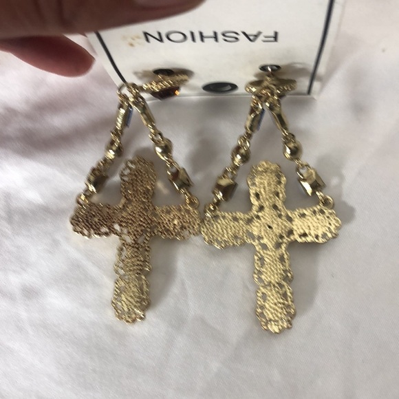 Fashion gem gold cross earrings - Picture 5 of 5